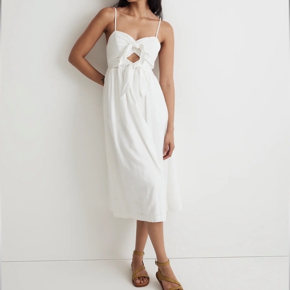 Madewell Dresses & Skirts - Madewell White Double-Tie Cutout Sweetheart Midi Dress